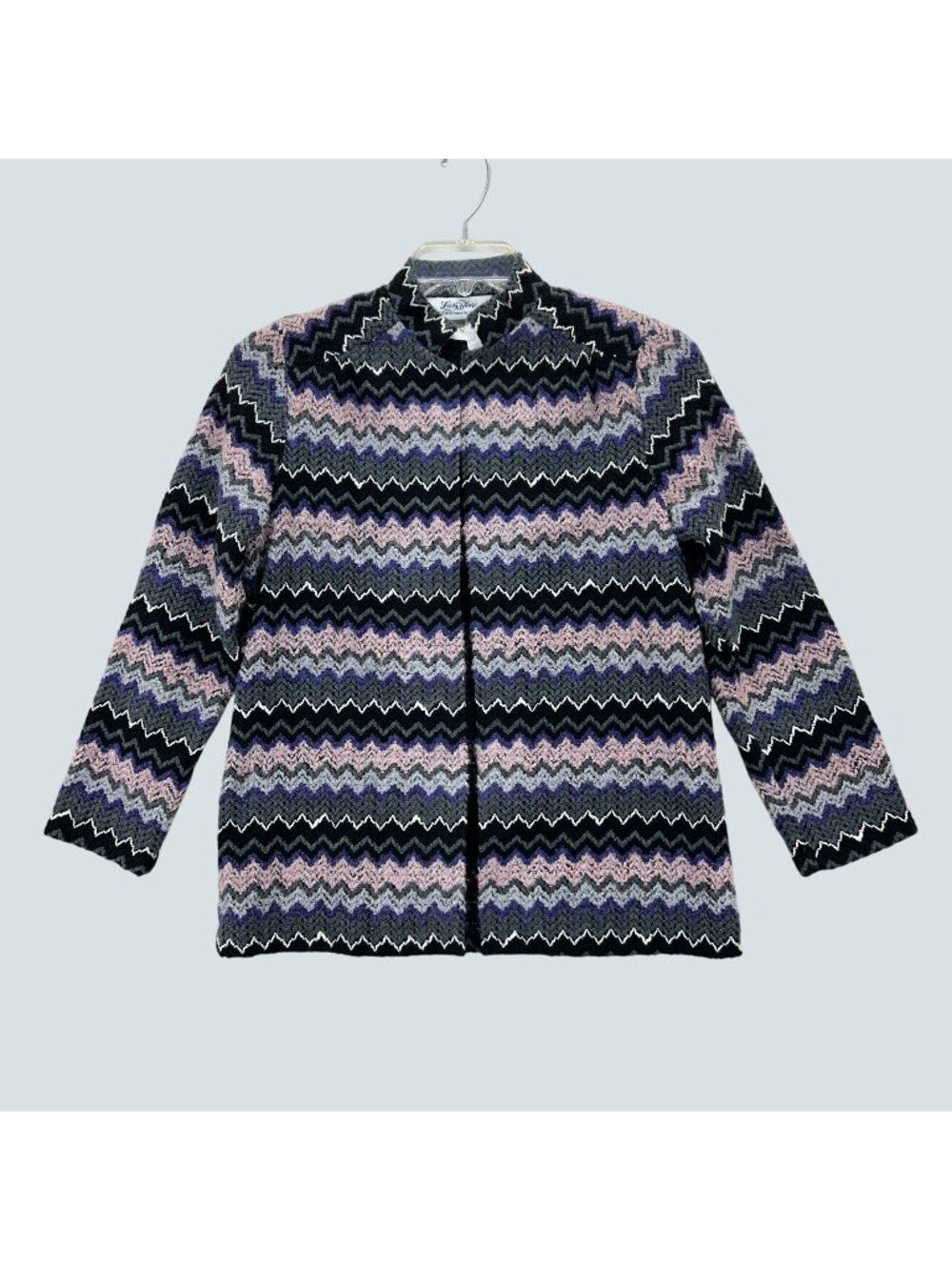 Vintage Lady Blair Chevron Cardigan Sweater Black Purple Pink Open Front Size M